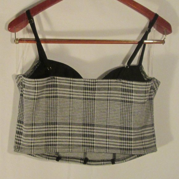 Haute Monde Women's Black and White Plaid Bralette Sz XL Padded Cups Blk… - Picture 2 of 4